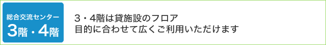 ３･４階は貸施設のフロア。目的に合わせて広くご利用いただけます