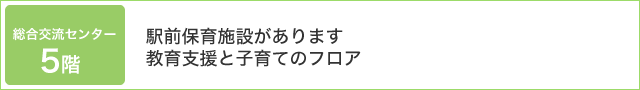 駅前保育施設があります。教育支援と子育てのフロア